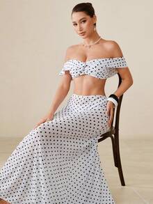 Swim Oasis 女士波点露肩时尚泳装套装 - 白色 - 查看 6