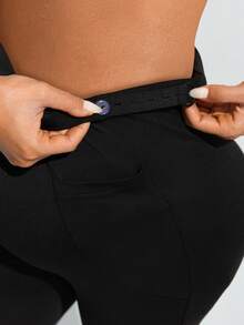 SHEIN Maternity Solid Color Adjustable Waistband Pocket Casual Flare Pants Maternity Pants Flared Leggings For Women Pregnancy Pants Bell Bottom Pants Maternity Clothes - Black - View 8