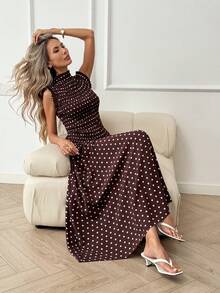 Easowa Women's Fashionable Casual Purple Polka Dot Dress Long Summer Dress For Women Valentines Day Dress Valentines Day Dress Sleeveless High Neck Smocked Bodice Polka Dot Maxi Dress Valentine's Day Dress Vacation Outfits Women Valentine Outfits For Women Casual Long Dress Summer Outfits Elegant Dresses For Women Dress Modest Polka Dot Dress Women Dress Midi Women Dresses Long Spring Outfits,Casual Clothes - Coffee - View 1