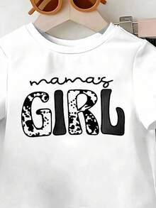 Baby Girls' T-Shirt Set, Faux Denim GIRL MAMA Heart Full Print Flare Pants, Faux Bow Print, Black Letter Print, Cute & Lively, Versatile Basic 2 Pieces Outfit, Suitable For Outings Baby Girl Bell Bottom Outfits Birthday Girl Toddler Outfit Mamas Girl Outfit Daddys Girl Outfit Baby Girl Set - Multicolor - View 5