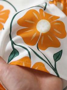 SHEIN Frenchy Plus Size Floral Print Backless Tie-Front Sleeveless Dress - Orange - View 3
