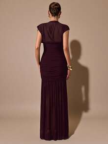 SHEIN BAE Đầm đen dáng suông thanh lịch, chất liệu voan mỏng, xếp ly, thích hợp cho những buổi hẹn hò lãng mạn, tiệc tùng, các sự kiện trang trọng, đầm phù dâu, đầm hè cho nữ, đầm dự tiệc trà, năm mới, ngày Valentine, đầm ngắn sinh nhật, đầm dài đen dự tiệc tối cho nữ. - Màu Tím - Xem 2