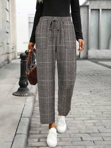 EMERY ROSE Pantalones casuales a cuadros de estilo retro para mujer - Marrón - Ver 7