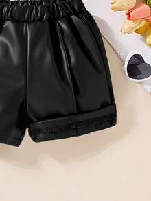 SHEIN Baby Girl Two Fashionable Simple Retro Shorts And Rubber Shorts, Suitable For All Seasons Of Wear. Fashionable And Versatile Shorts For Babies And Children, Daily Wear, Must-Have When - Black - View 4