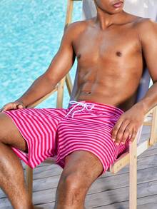 Manfinity VDAYZ Men's Striped Print Beach Vacation Casual Shorts - Red - View 6