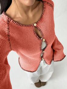 Jeanoix 女士休闲长袖开衫 - 橘色 - 查看 5