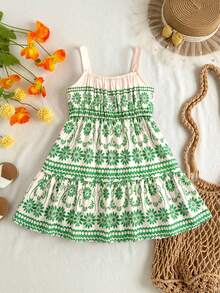 Travachic KIDS Young Girl Floral Print Ruffle Hem Bohemian Style Summer Dress - Multicolor - View 2