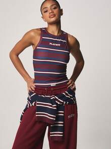 Missguided x Playboy 条纹背心，饰有品牌标志印花，圆领无袖吊带衫，适合休闲夏日穿着 - 彩色 - 查看 5