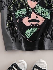 Coolqubz Young Boy Casual Slogan Graphic Round Neck Short Sleeve T-Shirt, Summer Youth Boys Rapper Shirts Boys Graphic Tees Boys Hip Hop Clothing Kids Graphic T-Shirts - Grey - View 6