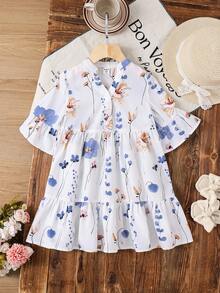Emery Rose Kids Emery Rose Kids Đầm chiffon cổ đứng họa tiết hoa nhí cho bé gái - trắng - Xem 8