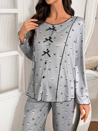 Moonlight & Mama 2 st. mammapyjamasset med färgblock och blommigt tryck, långärmad topp och byxor