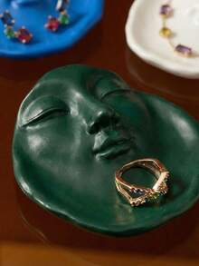 Joivida 1件创意人脸首饰碟蜡烛托盘树脂家居装饰摆件道具，可用于展示戒指、耳环、硬币