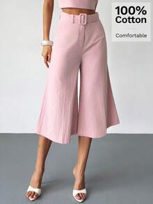 Firerie 女士优雅夏季乡村音乐会外出波西米亚海滩度假基本休闲办公通勤口袋100%纯棉阔腿七分百慕大短裤，粉色，100%水洗纯棉低腰直筒宽松裤女士亚麻裤女士阔腿裤阔腿裤女士春夏 - 粉色 - 查看 4