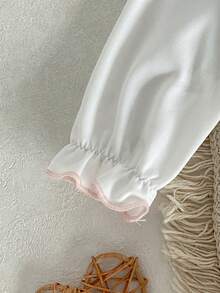 2pcs Baby Girls Floral Print Faux Collar Long Sleeve Top And Ruffled Hem Suspender Skirt Set Baby Girl Princess Dress Toddler Dress Set Ruffle Long Sleeve Blouse 2pcs Baby Girls Outfit - Pink - View 3