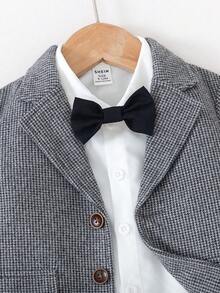 Bộ đồ vest Houndstooth 2 món cho bé trai - Áo khoác ve áo cài một hàng khuy + Quần dài cùng màu, Phong cách Anh cổ điển, Thích hợp cho tiệc sinh nhật, lễ cưới, lễ rửa tội, năm mới, trang phục trẻ em, quần áo bé trai, bộ đồ bé trai, bộ đồ bé trai, bộ đồ bé trai - Xám - Xem 5