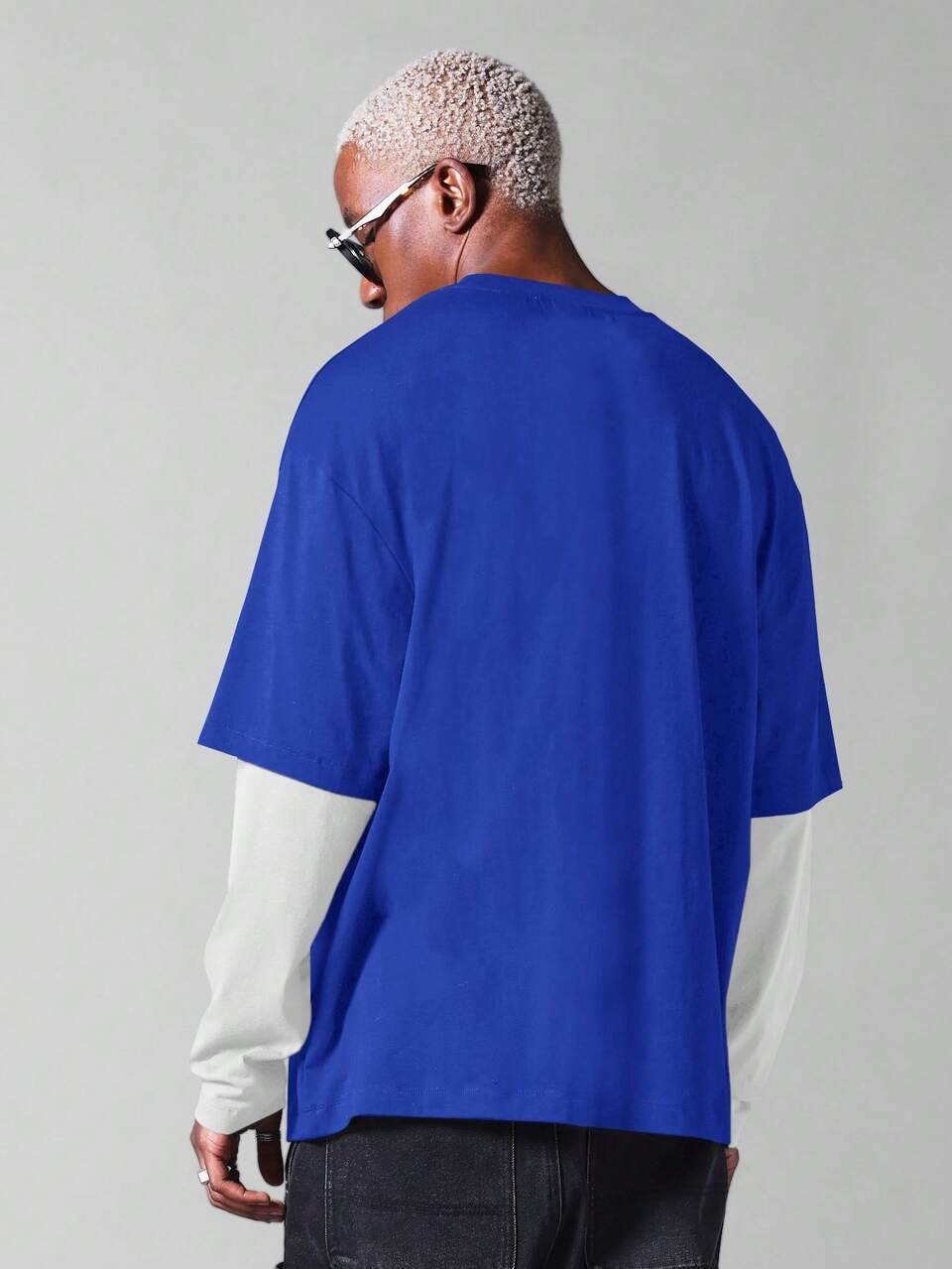 SUMWON レイヤード ダブルスリーブ カジュアルTシャツ ラウンドネック オーバーサイズ フィット コットンブレンド トップス 春夏スタイル プレーン