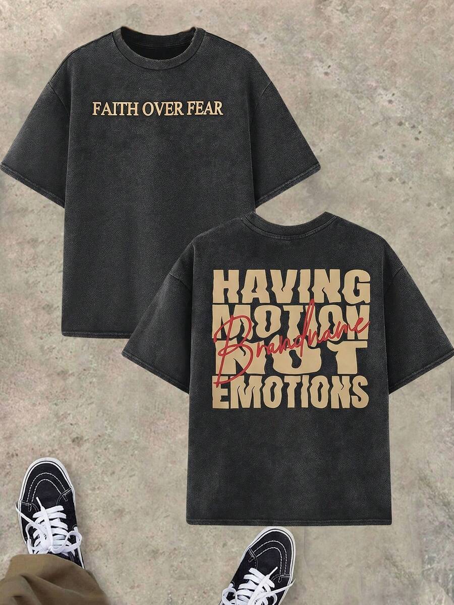 SHEIN Teenager Jungen T-Shirt mit Buchstaben-Muster, kurzärmlig, gewaschen, Lässig, bequem, modisch, vielseitig, süß, weich, geeignet für den täglichen Gebrauch, Schule, Ausflüge, Sport, Festivals und Partys - Schwarz - Übersicht 1