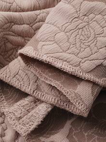 DAZY Women's Elegant Jacquard Round Neck Ruffle Hem Puff Sleeve T-Shirt, Summer - Apricot - View 8