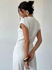 Firerie Women's Elegant Casual High Neck Loose Casual Versatile Sleeveless Striped Knit Tank Top, Suitable For Carnival,Party, Outings,Summer Outfits,Spring Outfit, Autumn/Winter/Spring/Summer Campus Wear,Daily - Black and White - View 3