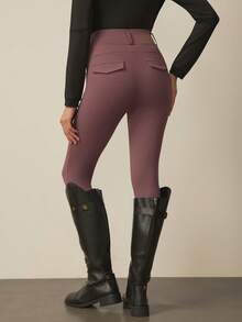 With My Calm Women's Pocket Fitted Leggings, Casual Sportswear For Daily Wear And Horseback Riding, Suitable For All Seasons Equestrian Pants Women Leggings With Pockets Yoga Pants With Pockets Horse Riding Pants Riding Breeches Women's Leggings Thermal Pants For Women Women's Leggings With Pockets Tights With Pocket Pocket Leggings - Dusty Purple - View 2