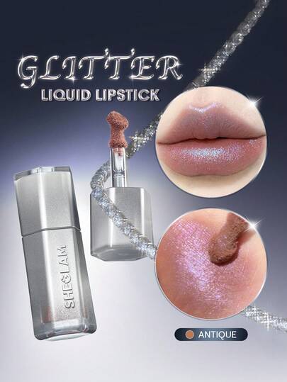 SHEGLAM Glitter Whip Liquid Lipstick-Antique Brand Beauty Makeup Face Paint Cosmetic For Women Girls Perfect For Winter Ideal For Y2K Fancy Fashion Suitable For Birthday Gift Party Ready Best Color