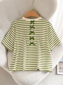 CosyJoli Plus Size French Style Hollow-Out Bow Knit Sweater, Going Out Tops - Green - View 3