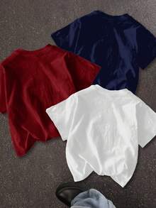 3pcs/Set Teen Girl Casual Minimalist Short Sleeve Round Neck T-Shirts With Personalized Street Hip-Hop Girl Portrait, LA Hand Gesture, Lip Print, Suitable For Street Photography, Daily Casual, Fashion Wear In White, Red, Blue