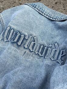 SHEIN 青少年男童时尚休闲 Y2K 复古酷炫街头基础款简约立体印花蓝色短袖牛仔宽松上衣，适合儿童日常穿着，也适合春夏派对、节日和街头服饰。