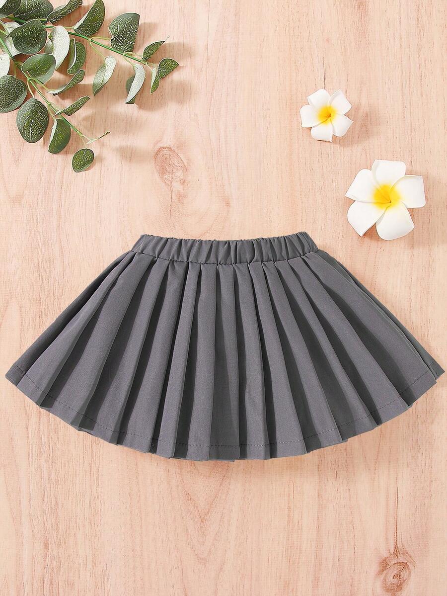 Souflis Souflis 女婴/女童纯色百褶裙，新款时尚舒适户外经典简约设计 - 深灰色 - 查看 1