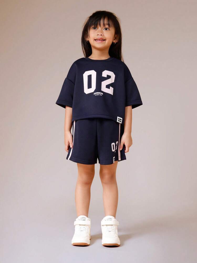 Navy Number Print Sweatshirt And Shorts Set
