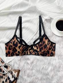 Sexy Women's Ice Silk Leopard Print Hollow Bra - Multicolor - View 6