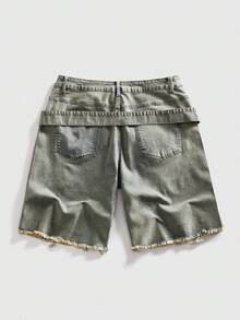ROMWE MEN Men's Casual Frayed Hem Denim Shorts - Grey - View 8