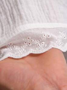 CosyJoli Áo kiểu nữ cỡ lớn viền ren, màu trắng, kiểu dáng thường ngày, thích hợp cho mùa xuân/hè. - trắng - Xem 5