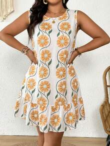 SHEIN Frenchy Đầm không tay in hoa cỡ lớn - Nhiều màu - Xem 8