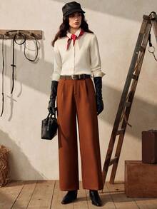 杏色女士衬衫长裤套装 - 卡其色 - 查看 6