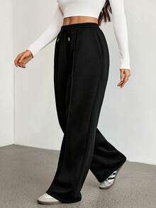 SHEIN Tall Women's Solid Color Drawstring Waist Wide Leg Loose Casual Sweatpants Graduation,Back To School,Graduation,Teacher For Women,Back To School Wide Leg Sweatpants Tall Sweatpants For Women Drawstring Pants Flared Sweatpants Loose Pants - Multicolor - View 7