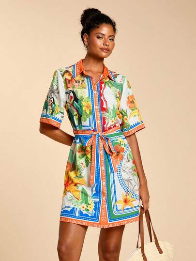 Travachic Vacation Printed Woven Short Sleeve Mini Dress For Women,Vacation Casual Terno Outfit For Women,Summer Holiday Outfits,Spring Break Outfits,Party Outfit,Beach Outfit,Spring Clothing,Valentine's Day,Valentine Outfits For Women,Carnival Costume,Elegant,Floral,Carnival,Spring To Summer ,Party ,Summer Dress,Valentine's Day Dress,Wedding Guest Dress For Women,Birthday Dress,Party Dress,Elegant Dresses For Women,Floral Dress,Summer Dress,Carnival Costume, Mexican Style Dress Women Boho Dress For Women Tropical Print Dress Resort Dress Resort Outfits For Women Tropical Dress Women's Tropical Dress
