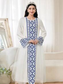 SHEIN Elegant Floral Print, Casual Modest Long Dress For Teen Girl, Suitable For Travel - White - View 3