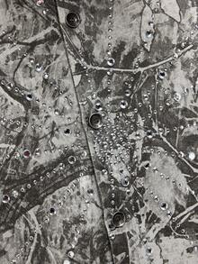 NEON BLANC 男士水钻树枝图案短袖单排扣牛仔衬衫