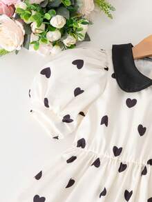 Young Girls' Butterfly Print Puff Sleeve Contrast Collar Elegant Summer Dress, Young Girl Formal Dress - White - View 7