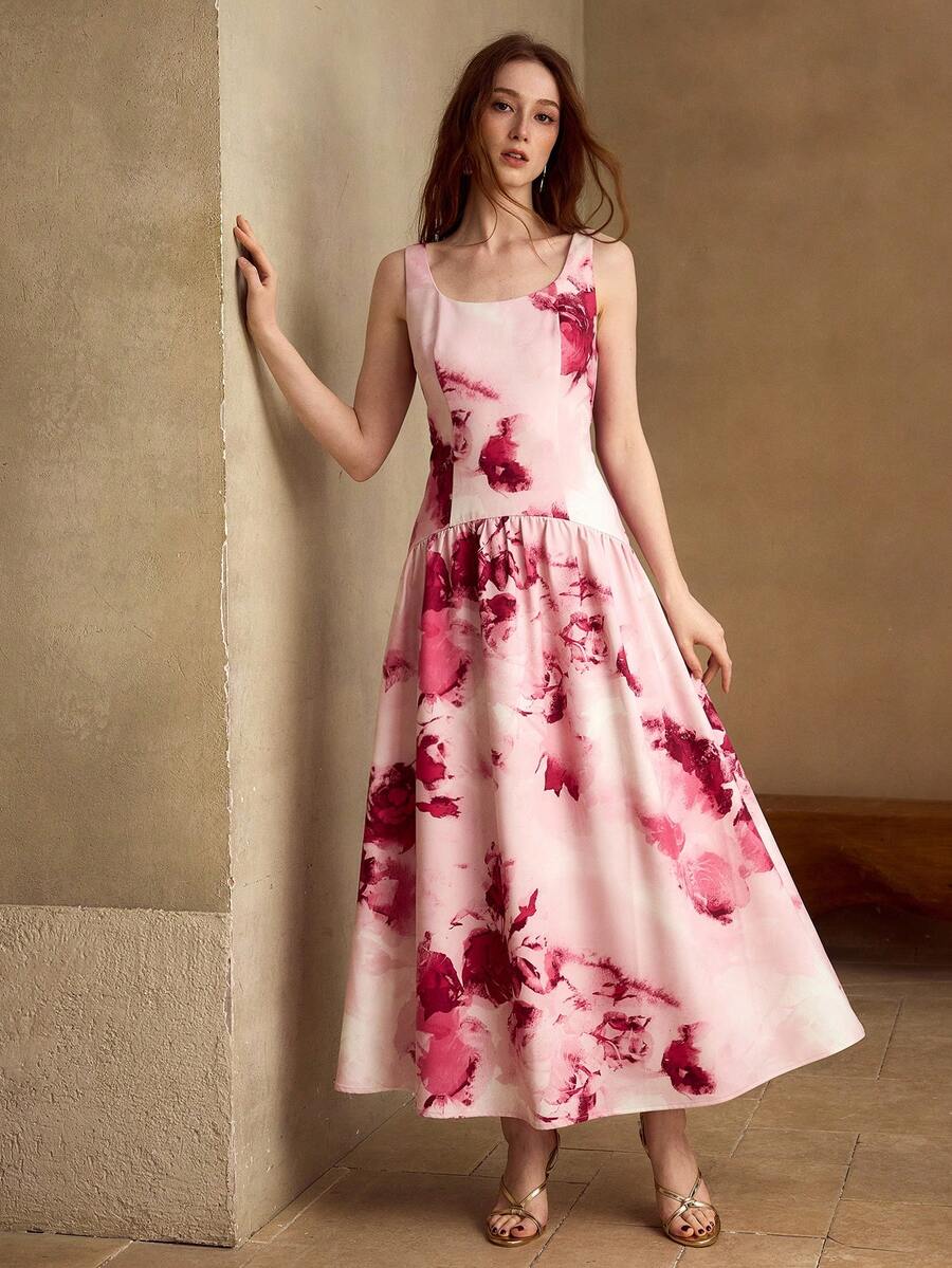 MOTF PREMIUM 女士碎花无袖收腰连衣裙，夏季度假风 - 彩色 - 查看 1