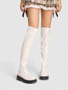 ROMWE Women's Fashionable Versatile Commuting Over-The-Knee Boots For Christmas - White - View 2