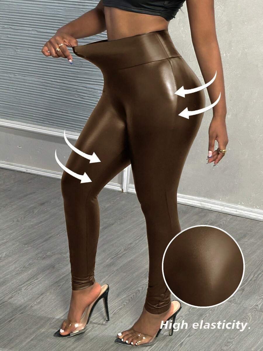 Slaydiva Leggings ajustados de cintura alta de estilo callejero - Marrón Mocha - Ver 1