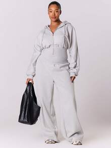 MUSERA 大码束腰卫衣拉链连体裤，日常休闲舒适可爱，春夏皆宜 - 淺灰色 - 查看 1