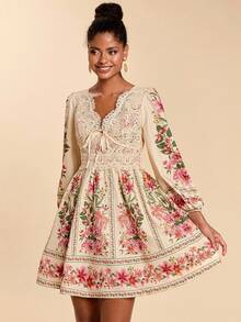 Travachic Women's Romantic Floral Print Vacation Long Sleeve Dress - Pink - View 6