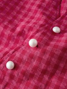 GlowEve CURVE 加大码法式优雅通勤休闲棉质格子不对称短袖衬衫，春夏秋季 - 玫紅色 - 查看 6