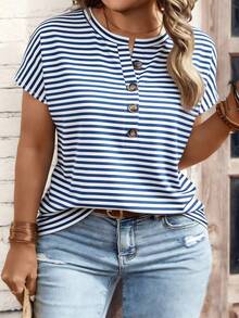 EMERY ROSE 新款大码女装时尚休闲百搭条纹印花短袖T恤 - 彩色 - 查看 1