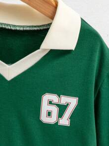 女童撞色印花短袖T恤 - 綠色 - 查看 7