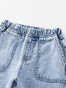 少女休闲时尚百搭浅蓝色水洗直筒牛仔裤 - 藍色 - 查看 4