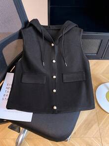 GlowEve Women's Casual Front Button Drawstring Hooded Wool Blend Jacket, Autumn